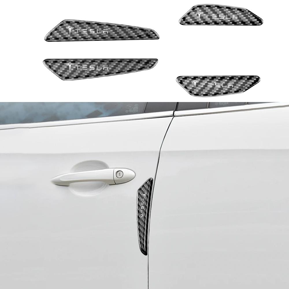 4pcs Carbon Fiber Car Door Anti-collision Scratch Protector Strips Sticker For Tesla Model 3 Model S Model X Model Y 2020 2021