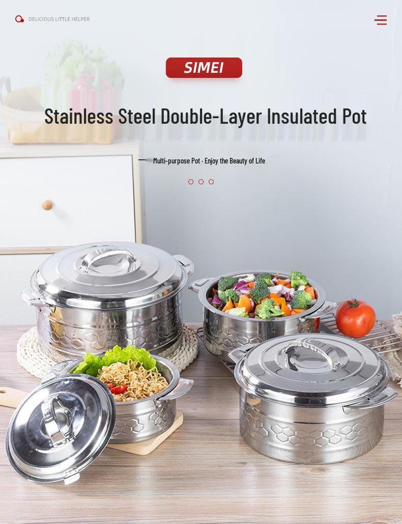 Stainless Steel Insulated Pot Set with Lid - Large Capacity 3/4/5 Piece for Africa: Ideal for Household Use, Rice, and Boiling Water.