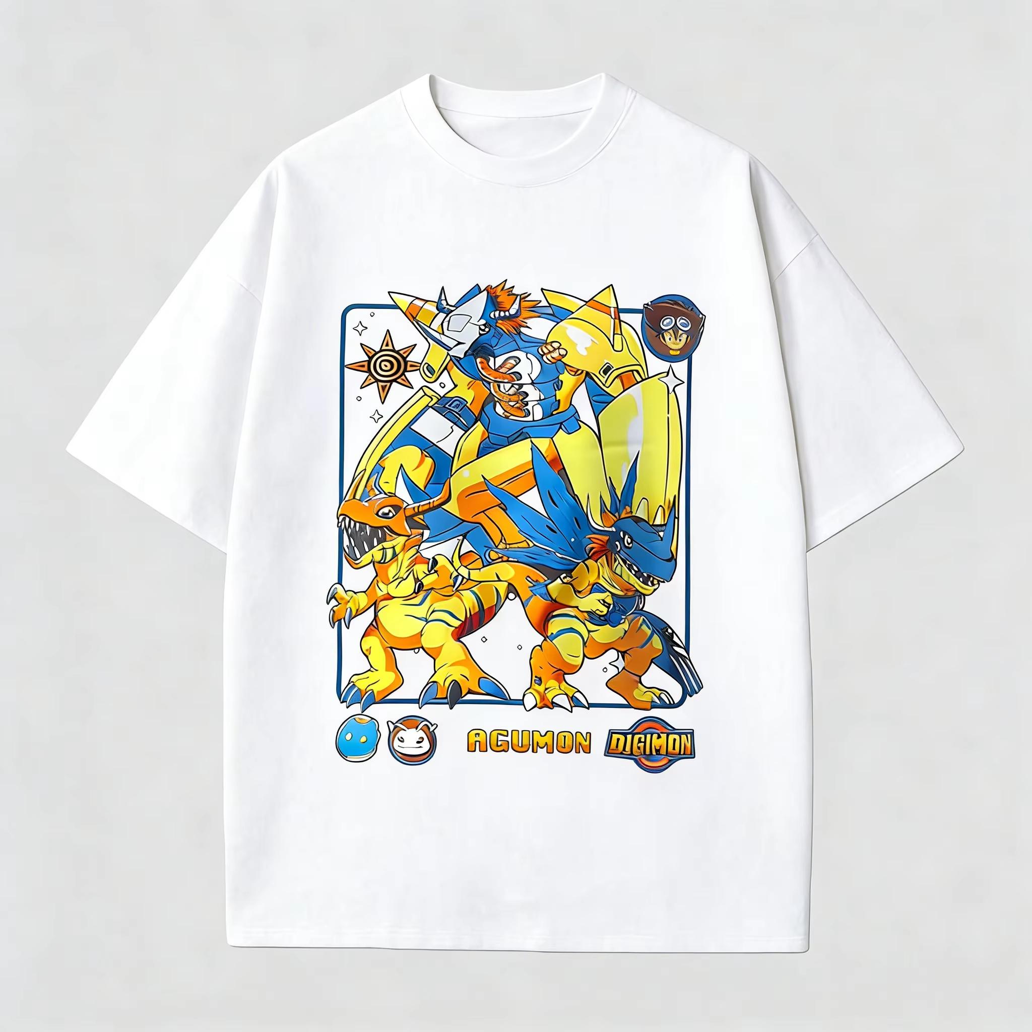 

2026 Unisex s Digimon Anime T Shirt White Cotton Agumon Graphic Print Casual Short Sleeve Tee for Otaku Daily Wear Campus Street 4XL
