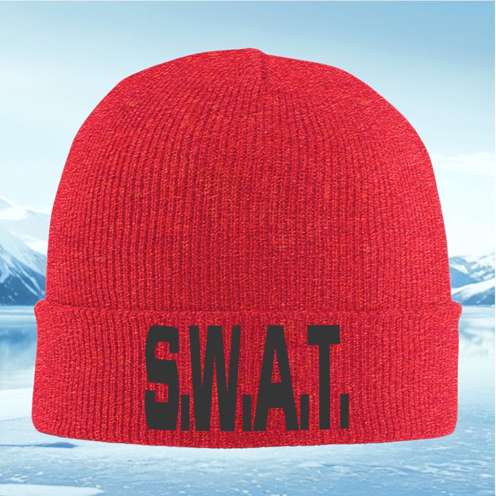 

SWAT dark bold typography style Men Women Unisex Knitted Hat Beanie Pullover Cap Winter Thermal Warm Christmas Outdoor Cycling H