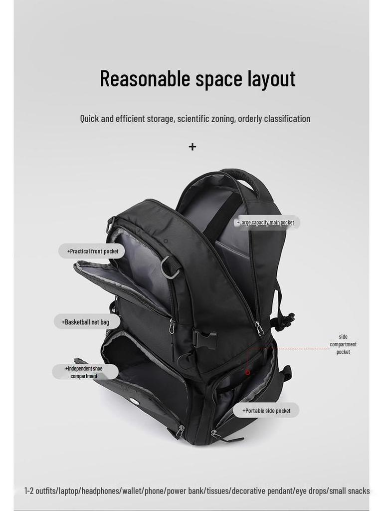 Water-Resistant Sports Backpack with Shoe Compartment - Large Capacity for Basketball, Football, and Outdoor Activities