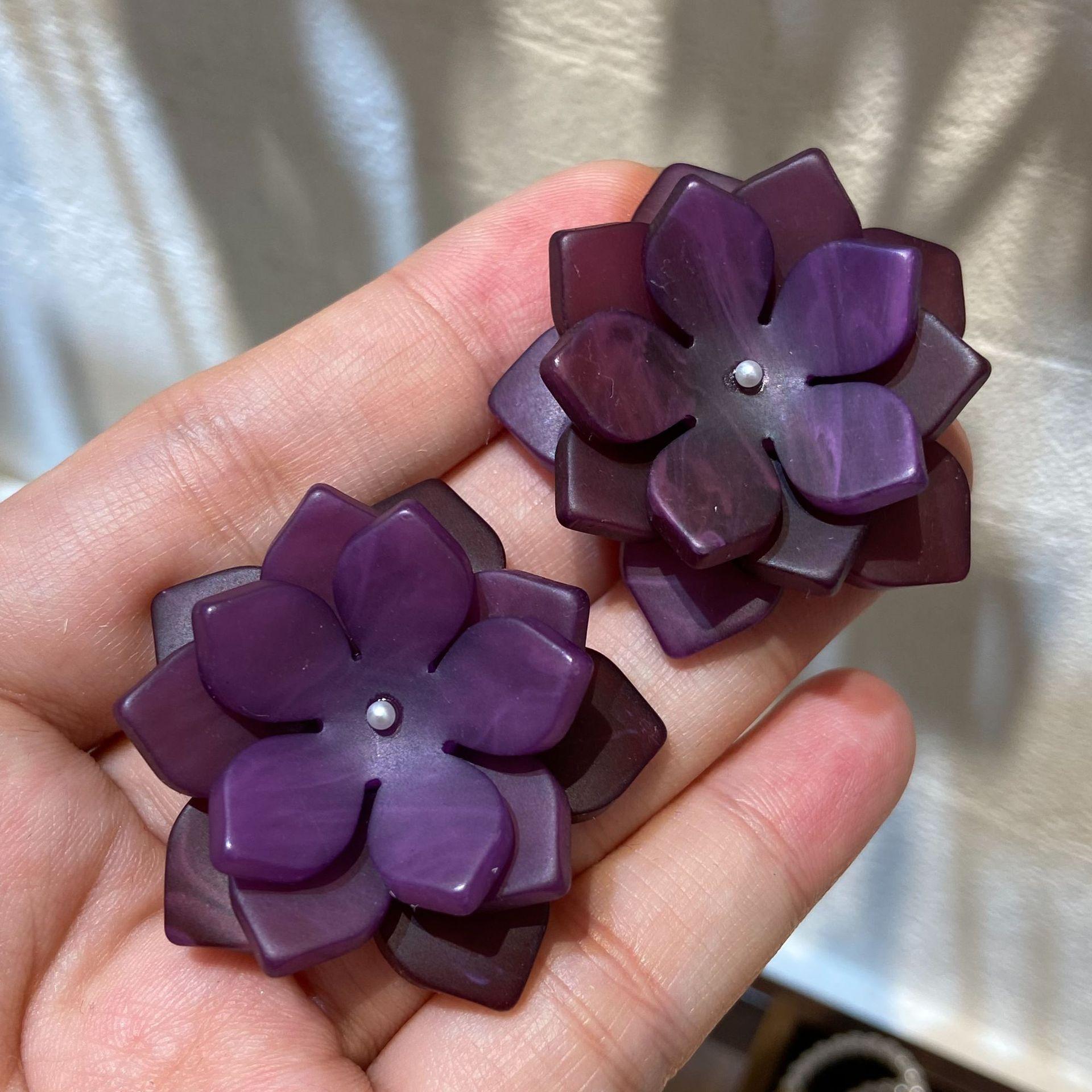 Dark Purple Camellia Earrings Mori Sweet White Petal Stud Earrings Exquisite Fashion Versatile