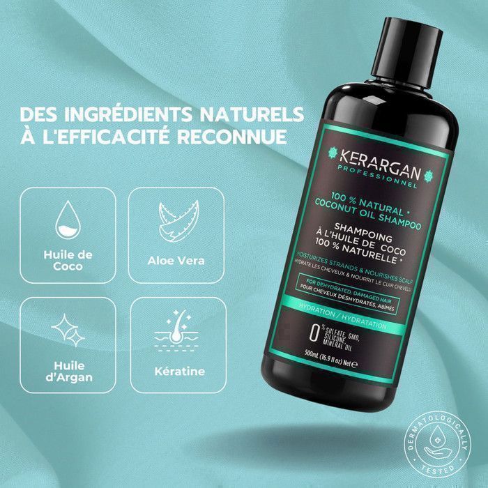 Feuchtigkeitsspendendes Shampoo mit Kokosöl - kerargan - 500 ml - für dehydriertes und geschädigtes Haar - sanfte Reinigung