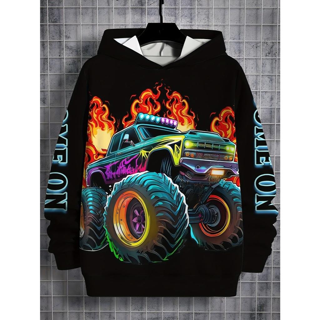 Fashionable Boy's Cool Colorful Car Pattern Digital Fun Print Casual Outdoor Comfortable Top