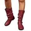 Women's Wide Width Stacked Boots, Slip-On Wrinkled Mid-Calf Booties, European Trendy Boots Wholesale
