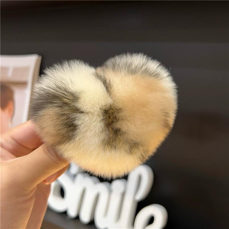 Love Hair Card  Cute Real Otter Rabbit Hair Little Peach Heart Hair Clip Headpiece Plush Ball Edge Clip Plush Hair Clip BB