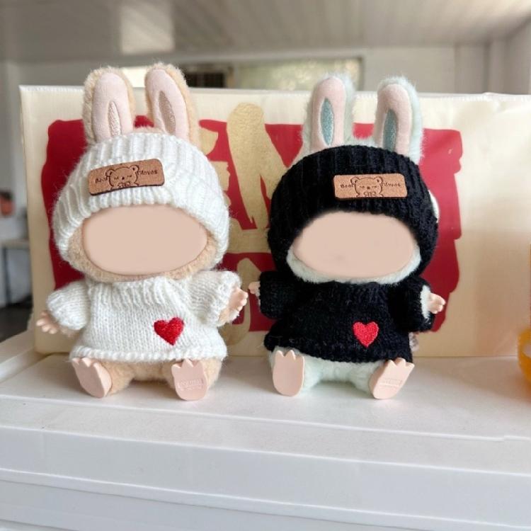 Trendy Doll Attire For 15-17cm Figures With Black Knitted Hat And Heart Sweater Suitable for Rabbit