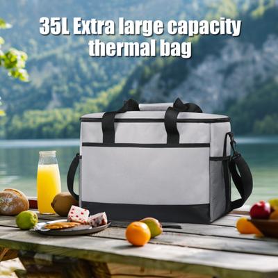 Grand Sac Glacière Étanche Isolé Sac à Déjeuner 35L Porte-Aliments Sac de Traiteur Glacière Portable Pliable pour Voyage Camping Pique-niques Plage