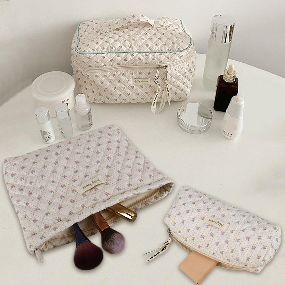 Women Make Up Organizer Pouch with Zipper Makeup Storage Bag Floral Printed Large Capacity Female Girls Storage Bag Set