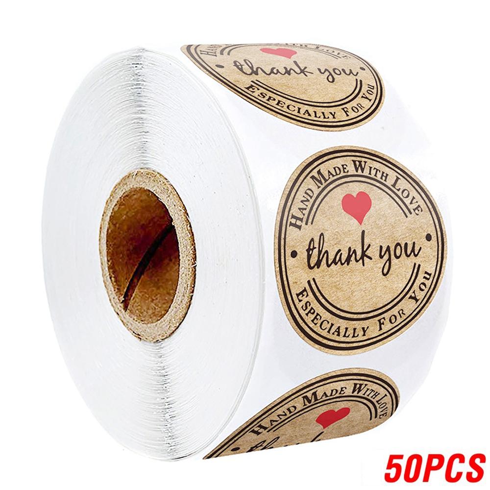 50-500Pcs Kraft Paper Homemade With Love Stickers Scrapbooking For Envelope And Package Seal Labels Sticker Stationery Handmade