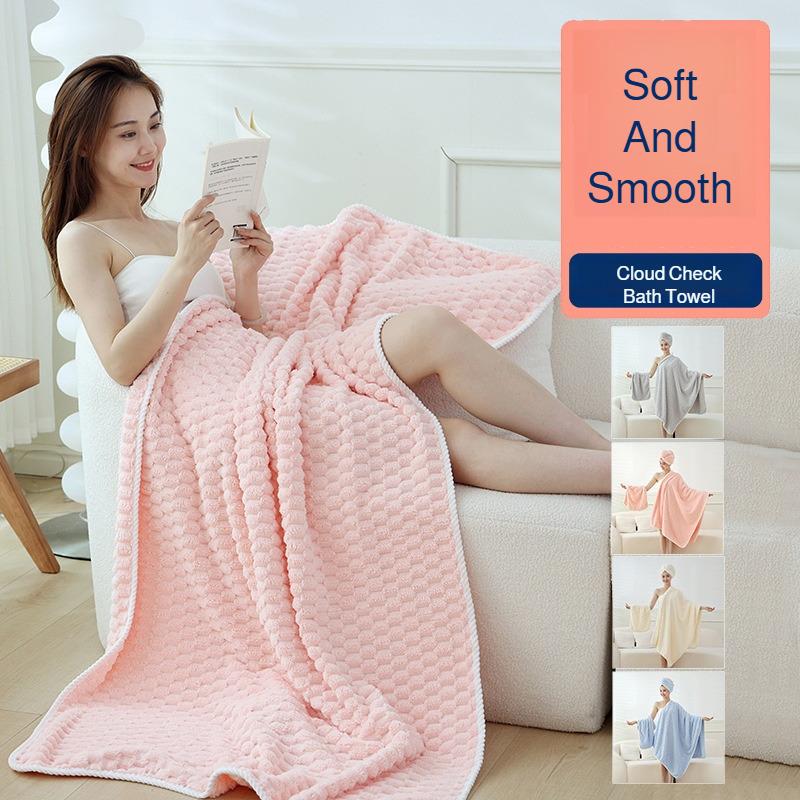 Quick-drying bath towel set, thick coral fleece bath towel, absorbent and lint-free, large bath towel, shower cap, quick-drying