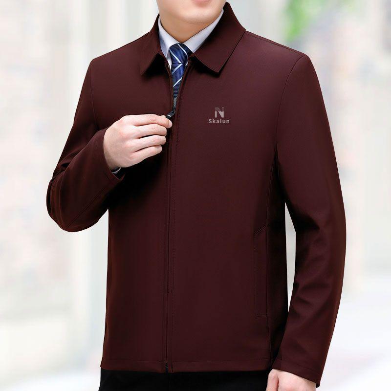 Men's Lapel Jacket: Loose Fit, Plus Size, Dad Style, Versatile Business Wear for Middle-aged & Elderly - Spring & Autumn