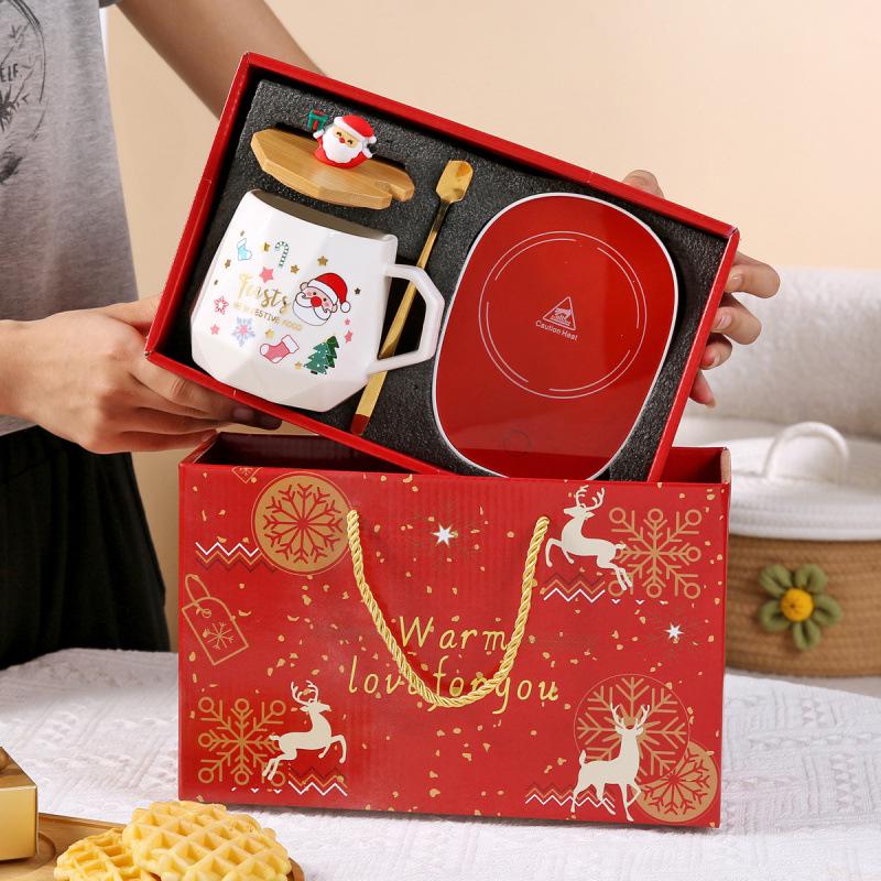 Creative Christmas Cartoon Santa Claus Ceramic Coffee Mug Gift Set