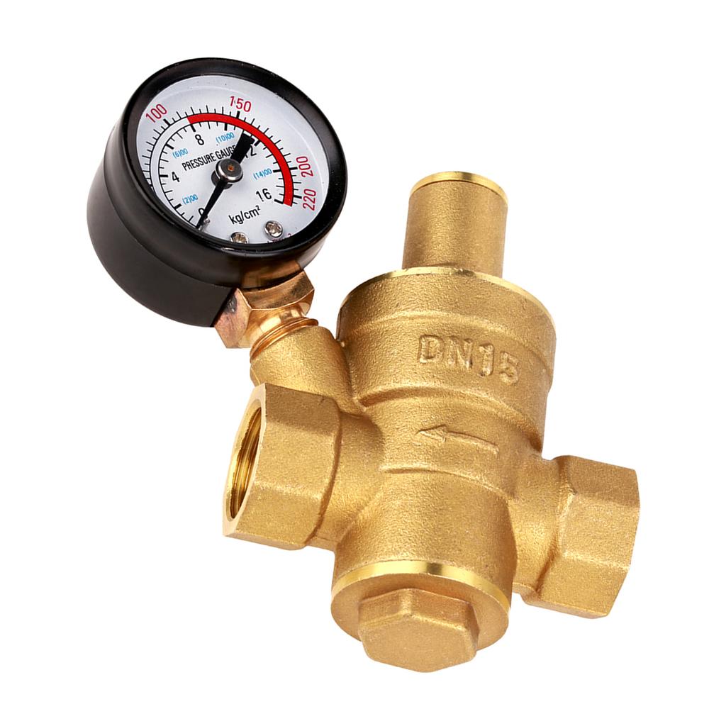 DN15 Brass Adjustable Water Pressure Regulator Reducer With Gauge Meter Brass Pressure Regulator Water Pressure Regulator