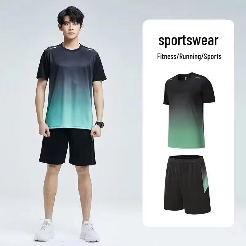 Men's Quick-Dry Sports Set: Short Sleeve & Shorts for Running, Basketball, Fitness, and Casual Outdoor Activities.