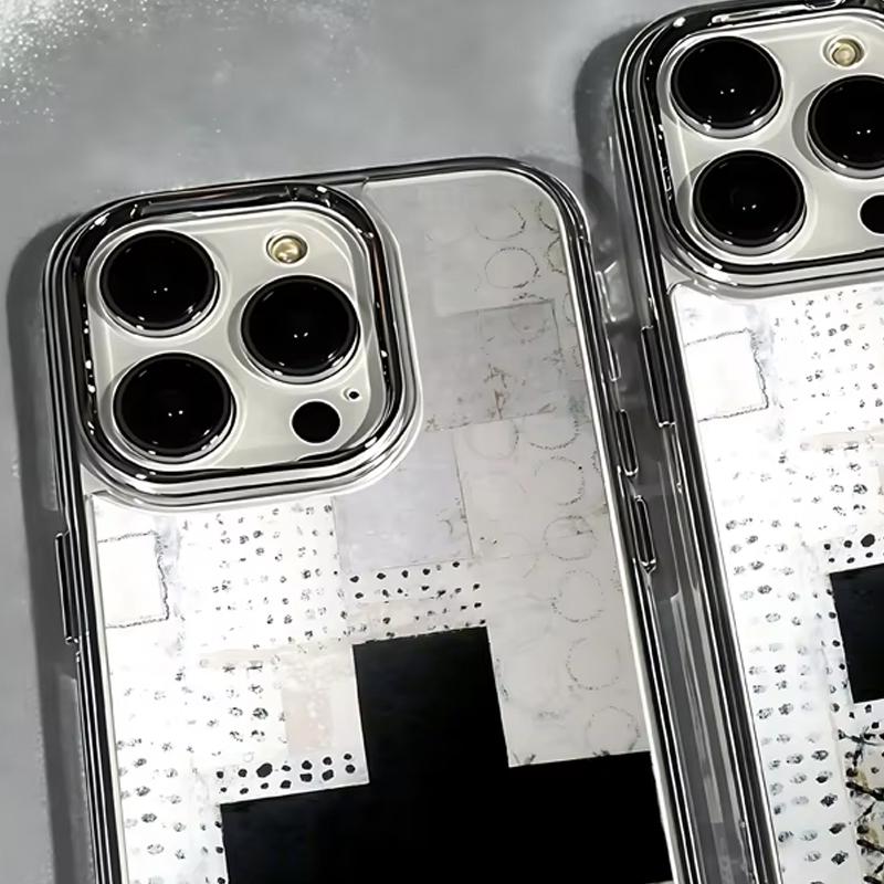 Retro Black Cross MInimalist Phone Case for iPhone 17 AIR 16 15 14 13 12 11 PRO MAX XSMAX XR 7 8 PLUS Y2K Transparent Soft Cover
