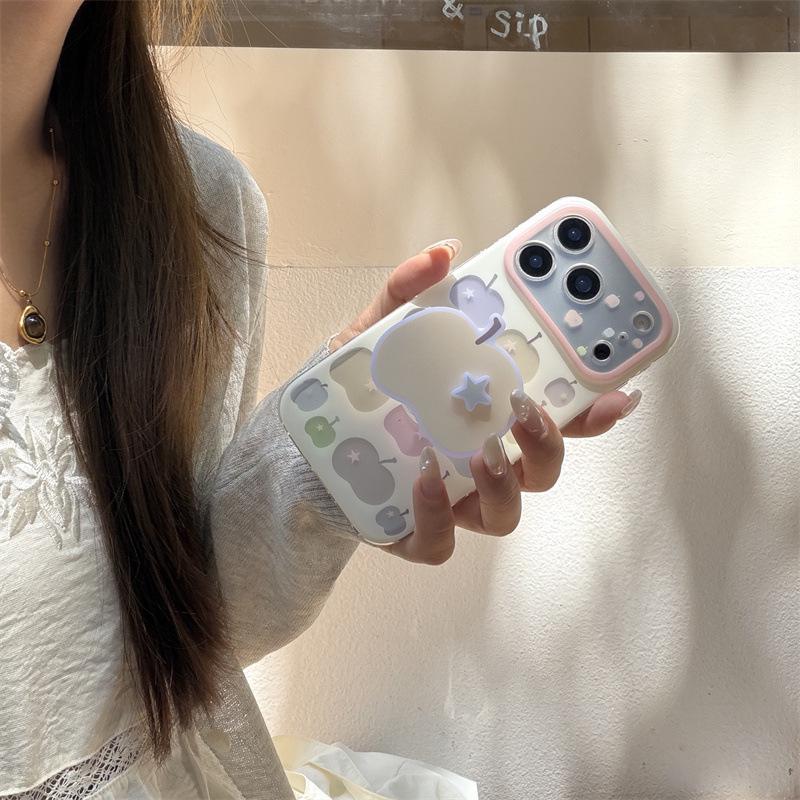 Korean Style Colored Apple Stand Case for iPhone 17, 16 Pro Max, 15, 14
