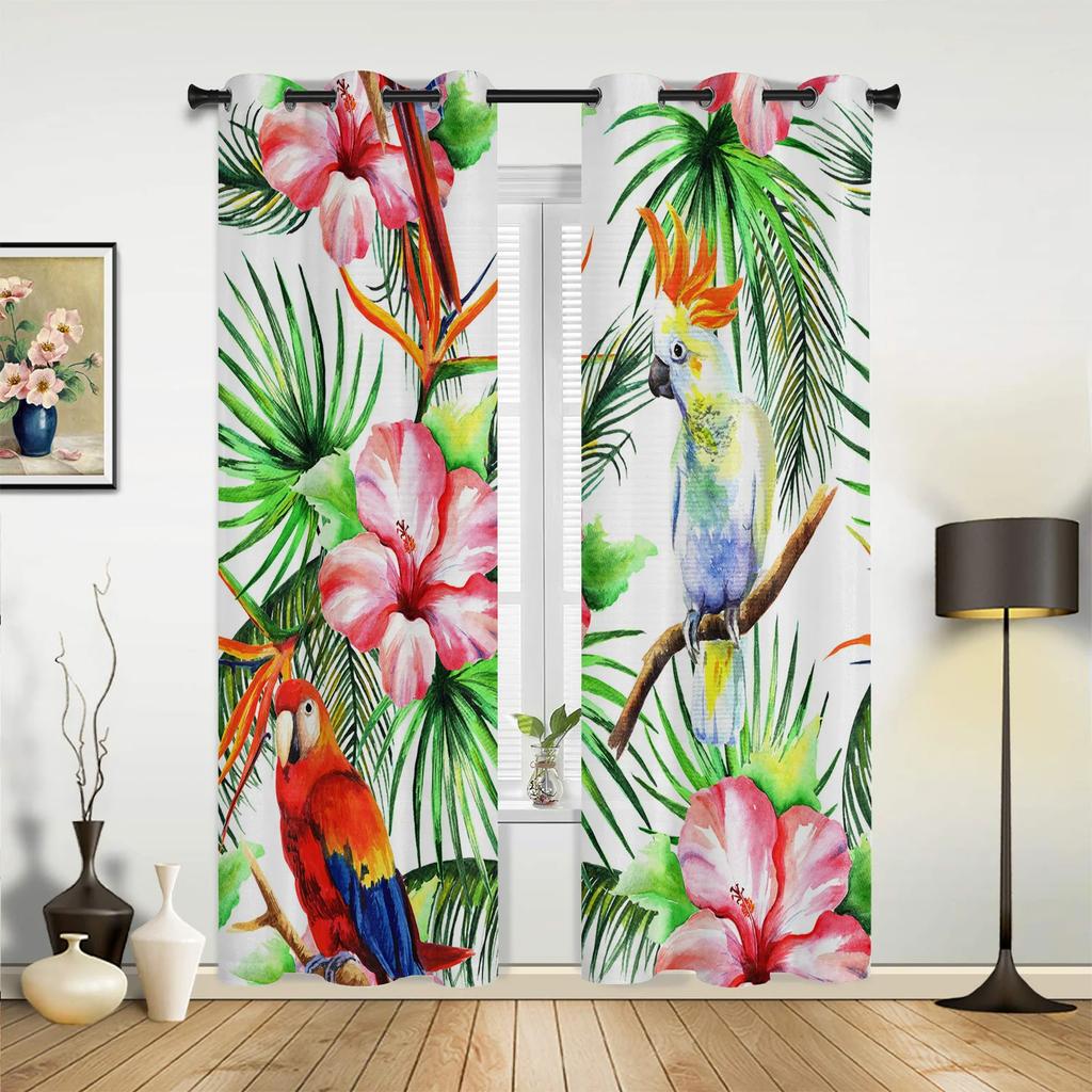 Tropical Jungle Parrot Green Plants Curtains for Bedroom Living Room Drapes Kitchen Children's Room Window Curtain Home Decor