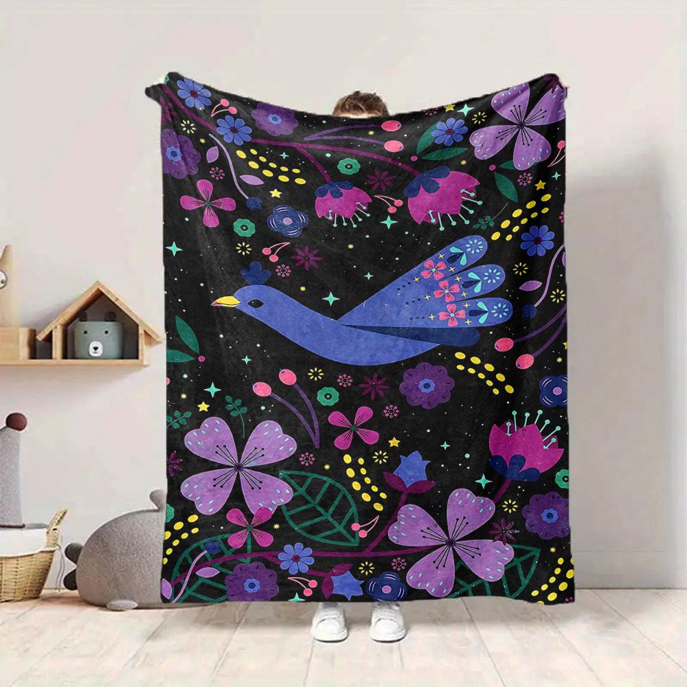 1pc Floral Fantasy Print Blanket - Lightweight Flannel Blanket For Sofa, Bed, Living Room, Office, Outdoor Travel, Camping, Soft 058