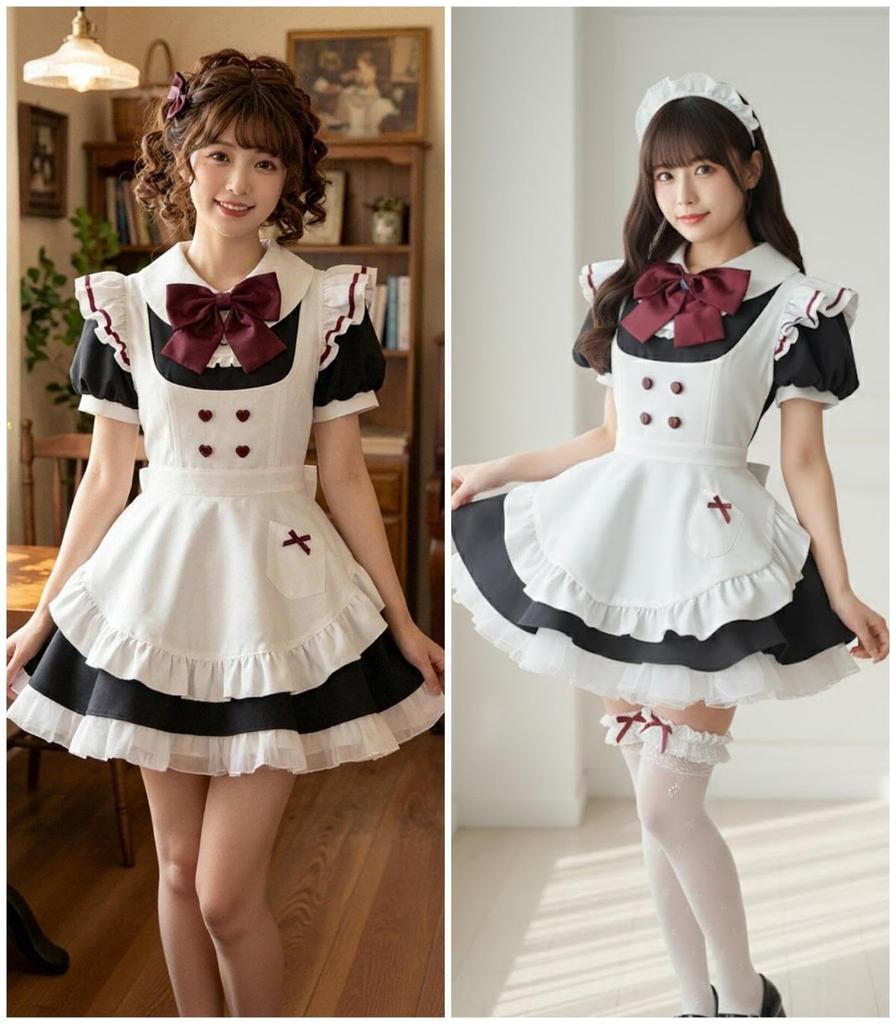 [KALAOK] Maid Outfit with Petticoat 5-Piece Set Lolita Dress Apron Maid Cafe School Festival Event Black M