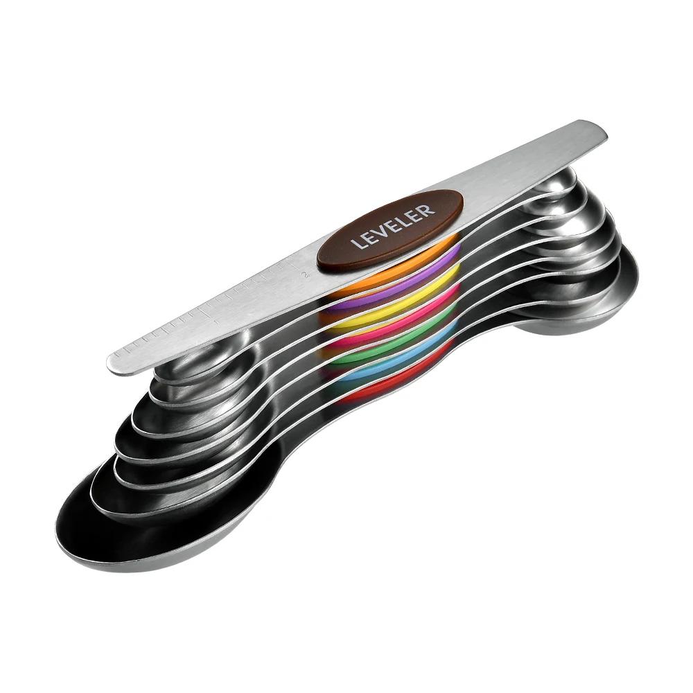 

Набор магнитных мерных ложек 8 шт./набор Нержавеющая сталь Штабелируемые Двусторонние чайные ложки Металлические Точные для банок со специями