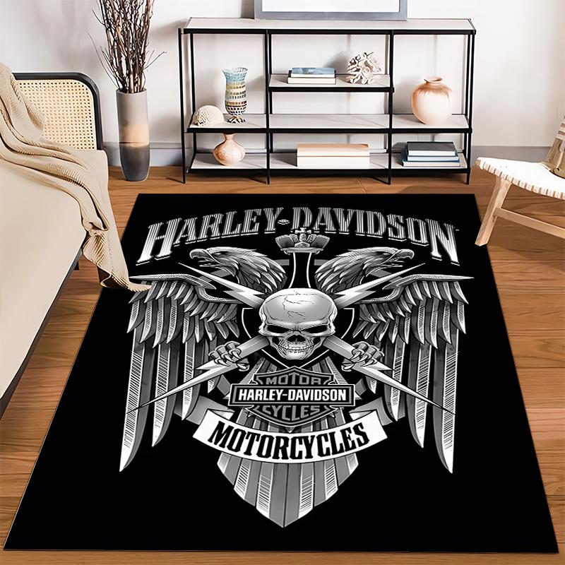 Harley Davidson Skull Wing Pattern Motorcycle Rug Black Style Carpet Suitable for use as an anti-slip for living room bedroom sofas