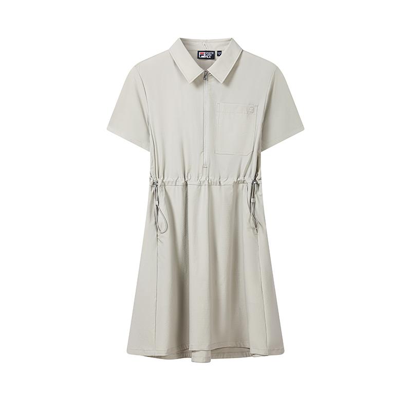 FILA White Simple Fashion Versatile Short Sleeve Dress Women dresses Stone-Gray F11W633307FGY M