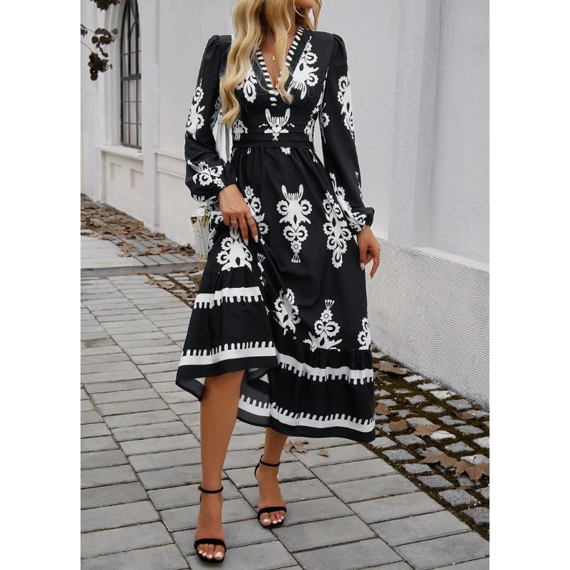 Women's Dresses Elegant Printed V Neck A-line Dresses