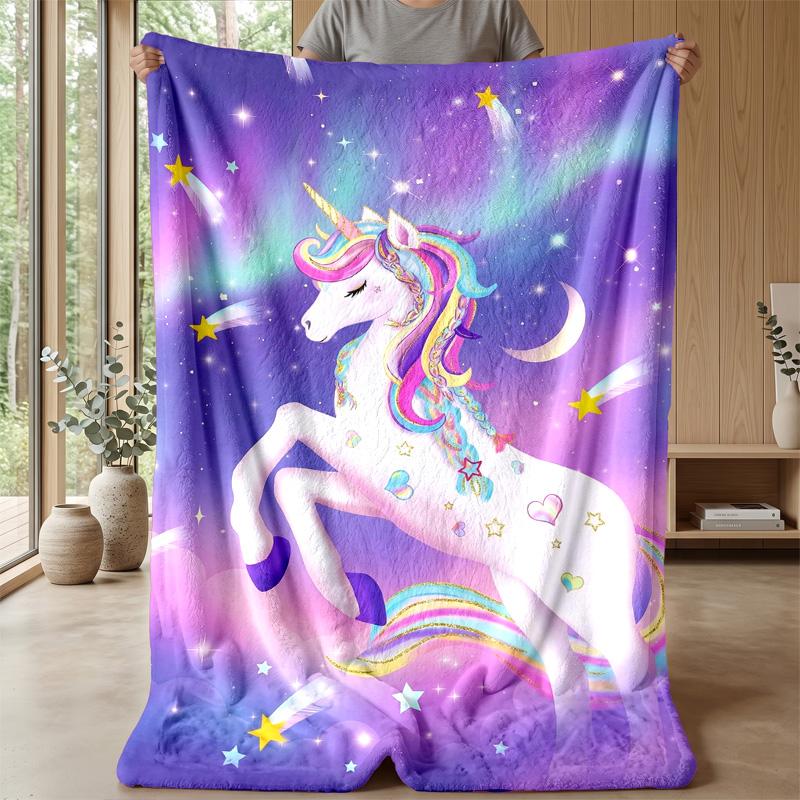 Magical Unicorn Theme Blanket Lightweight Warm Flannel Blanket Decorative Throw Blanket for Home Decoration