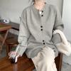 Autumn and Winter Crew Neck Knitted Cardigan Sweater Women's Lazy Style Large Version Loose Solid Color High-end Coat