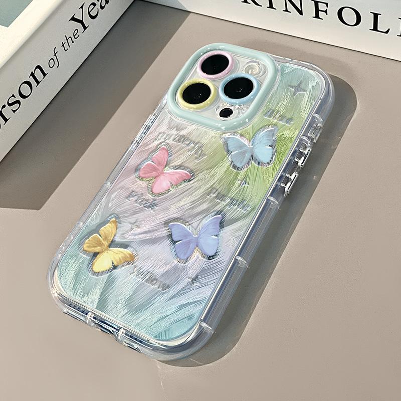 Colorful Blooming Butterfly for IPhone15promax Mobile Phone Case for Apple 16 Cream Feather Yarn All-inclusive 11 Ultra-thin