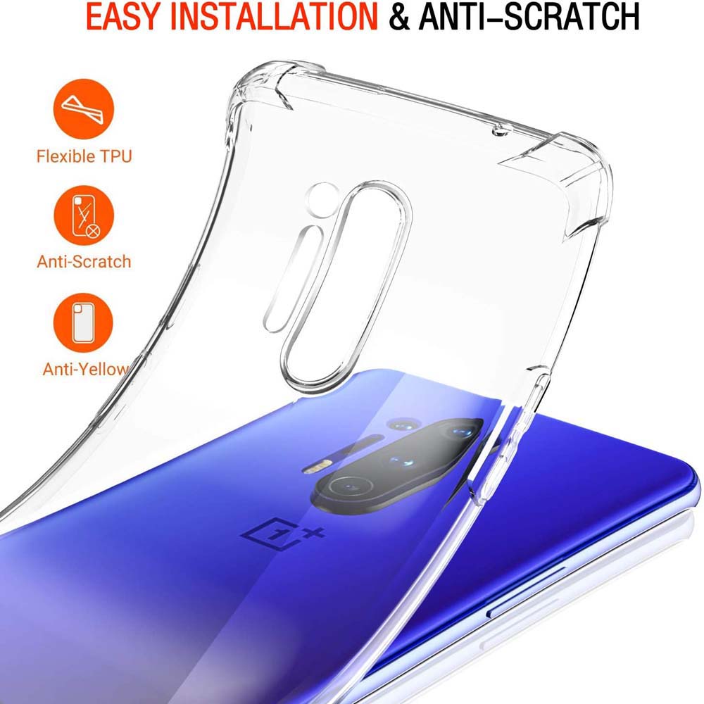OnePlus 8 Pro 8 7T 11 11R 10T 10R 10 Pro 9 Pro uchun qalin zarbaga chidamli silikon shaffof telefon g'ilofi himoya g'ilofi orqa qopqog'i