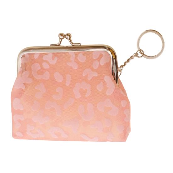Kiss-lock Coin Purse for Girls Women, Mini Nylon Change Wallet with Keychain, Cute Sheer Leopard Print Coin Pouch for Cash Key A