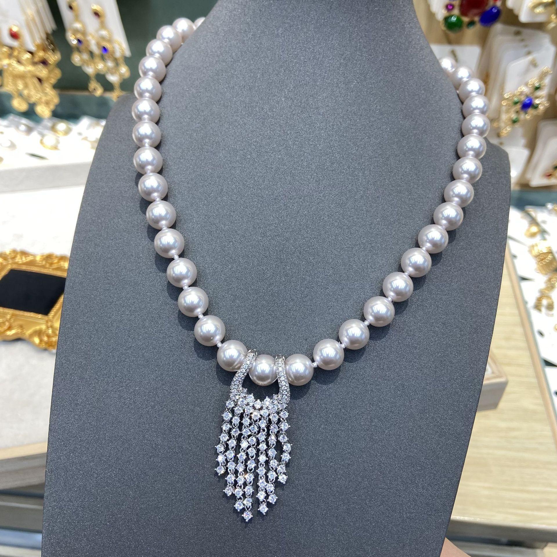 

Silver Gray Zircon Fringed Necklace Sweater Chain Clothing Accessories Light Luxury Jewelry