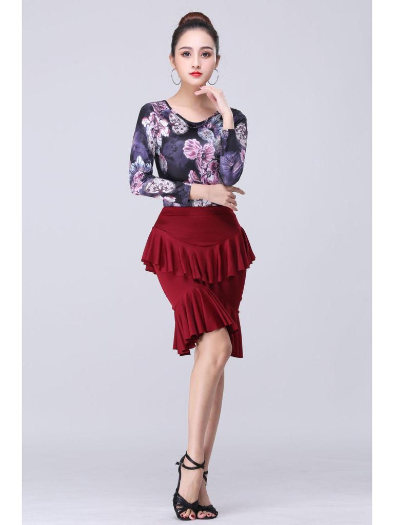 Women's Latin Dance Practice Skirt - Adult Ruffle Hem Performance Wear