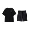 Li Ning Logo Print Round Neck Pullover Short Sleeve T-Shirt Loose Comfortable Solid Color Versatile Shorts Casual Sports Set YHSV373-2+AKSV843-1