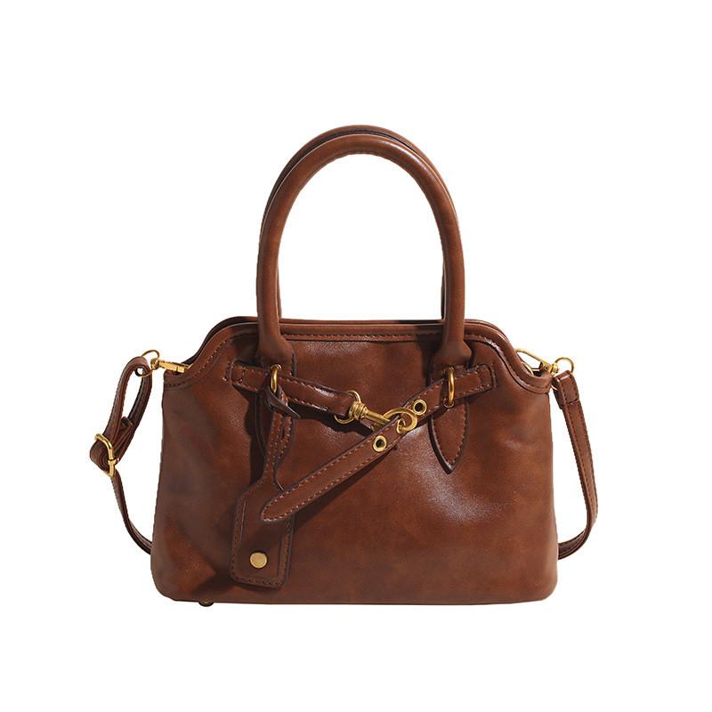 

Vintage Large Capacity Tote Bag For Women With Solid Color Golden Buckle Decoration For Daily Use Small коричневый