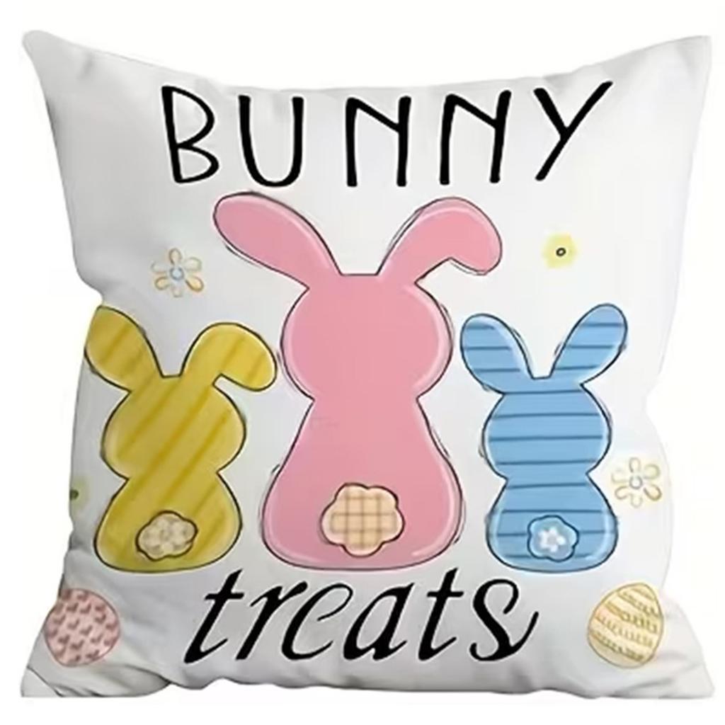 Easter Short Plush Printed Pillow Cover With Bunny And Carrot Sofa Decoration
