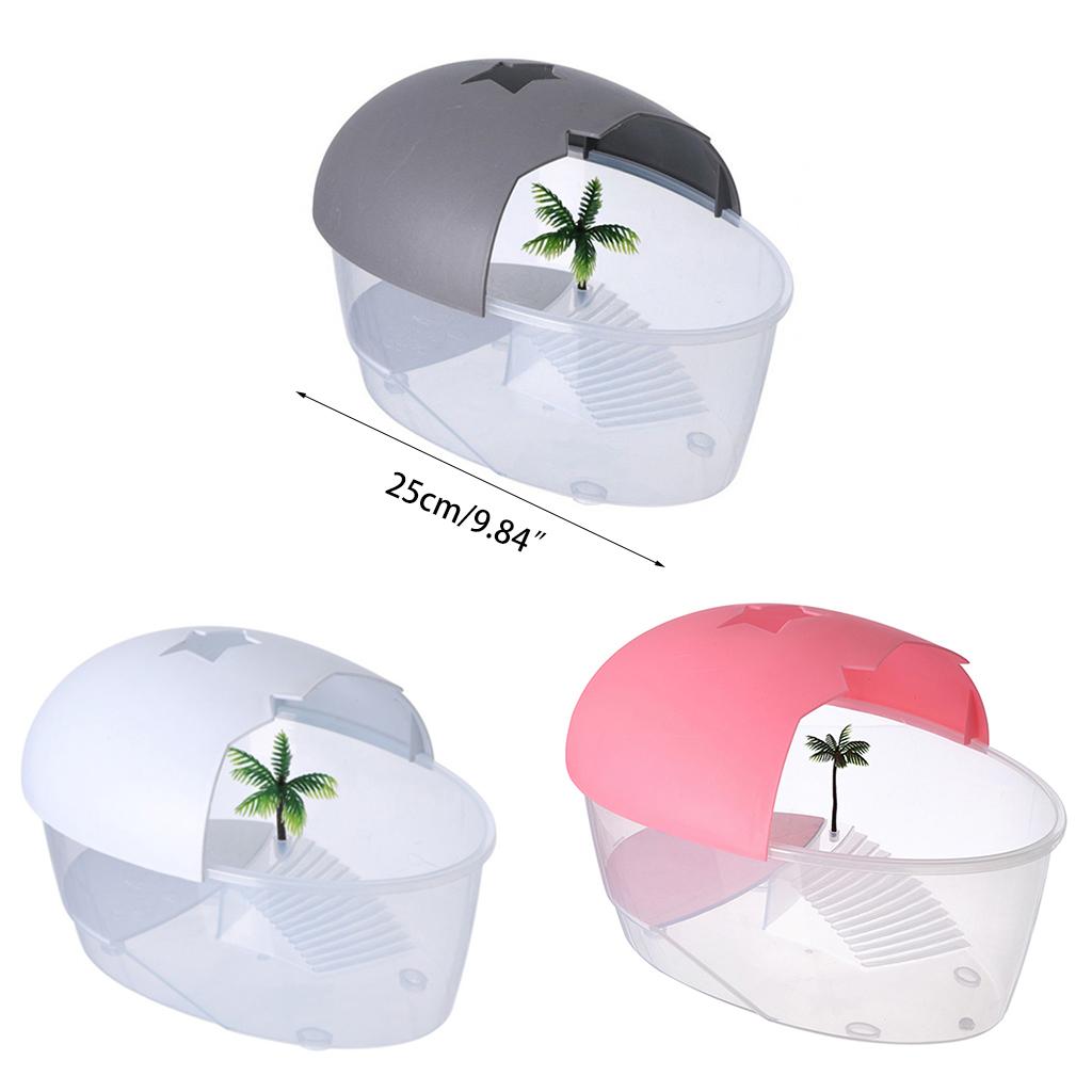 Small Reptile Terrarium Clear Plastic Gecko Habitat Equipped with Basking Island Realistic Coconut Trees for Tadpoles