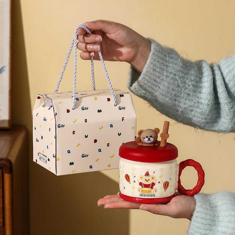 Circus Cartoon Ceramic Mug Festival Event Gift High Value Water Cup Coffee Cup Glove Set