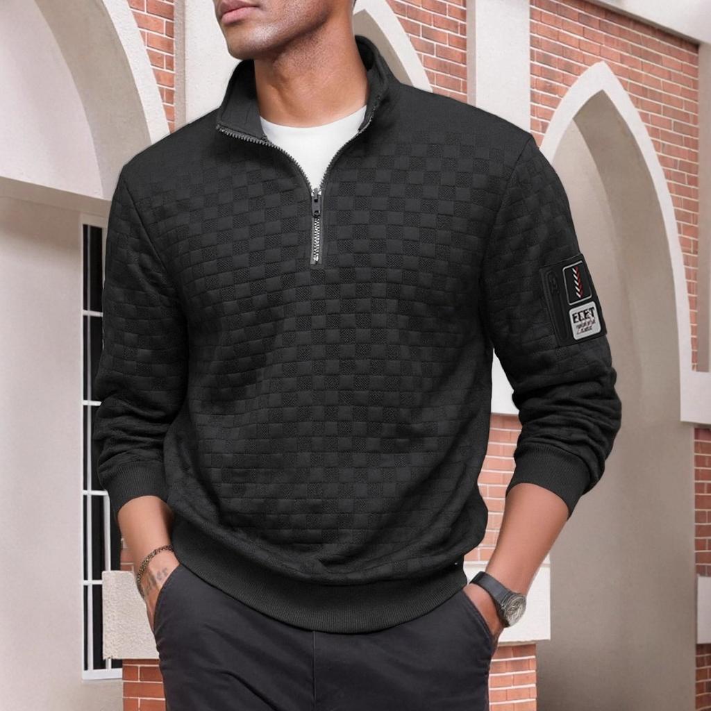 Grabbing Fleece Jacket Men's Warm Stand-up Collar Pullover Chevron Zip Sweater Jacket Moisture Wicking Comfortable Fit Skin-friendly Breathable Tops