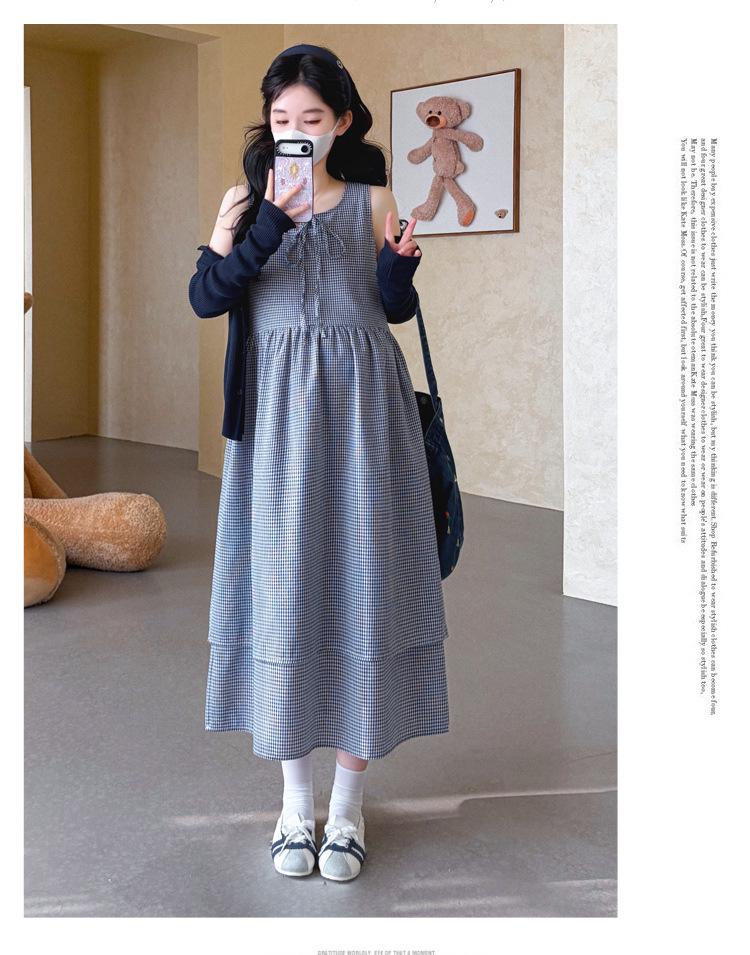Robe de maternité rétro coréenne et cardigan en tricot de laine Printemps/Été 2026