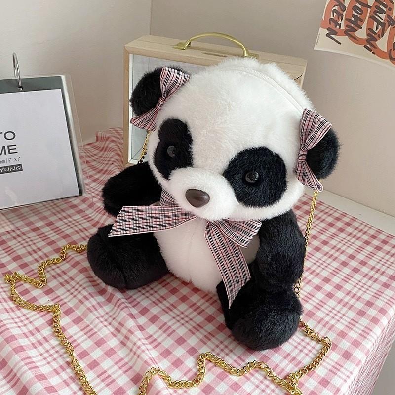 Panda Bag Plush With Zipper Closure For Daily Use And Cute Cartoon Style