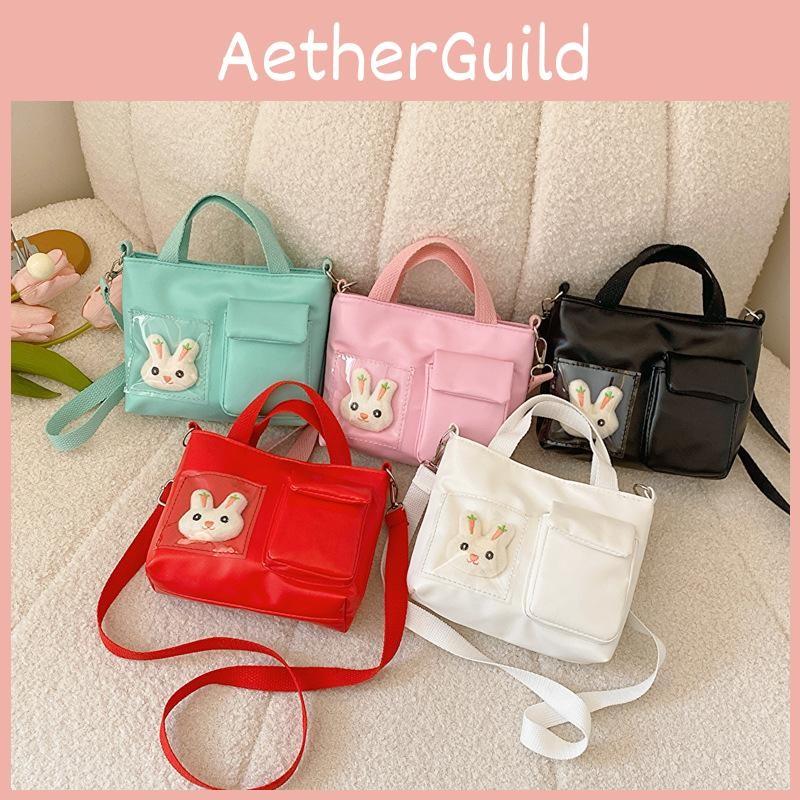 Color Solid Simple With Cute Cartoon Rabbit Decoration Children Bag Shoulder