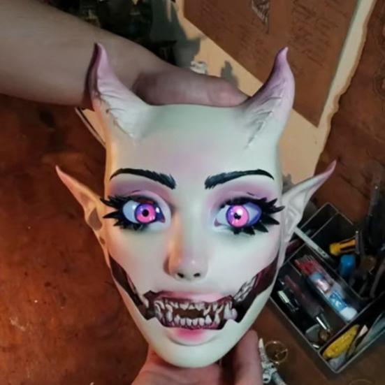 Yousheng Sheep Horn Demon Halloween Face Guard Terrifying Human Face Guard Scary Prop Parties Haunted House Scares Animal Face Guard