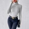Women Knitting Tops Turtleneck Long Sleeve Solid Color Sweater Slim Fit Ribbed Bottom Tops Winter Knitwear