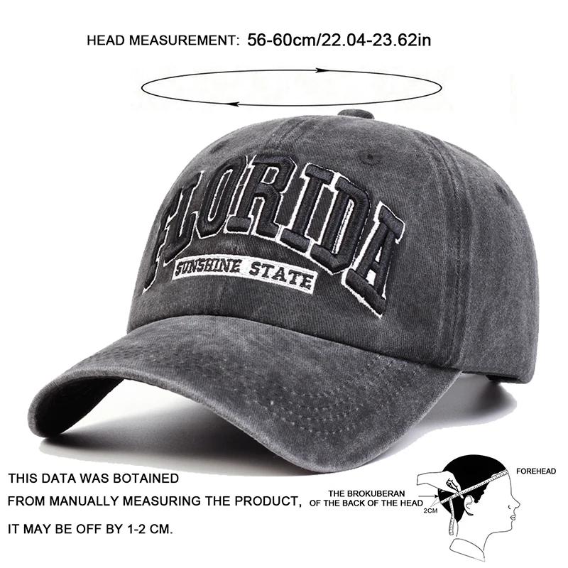 Unisex Florida Letter Embroidery Wash Baseball Caps Spring And Autumn Outdoor Adjustable Casual Hats Sunscreen Hat Sports Cap