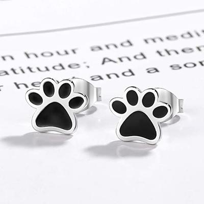 Huitan Cute Dog Footprint Shaped Stud Earrings for Women Black Enamel Piercing Earrings Funny Teen's Accessories Fashion Jewelry