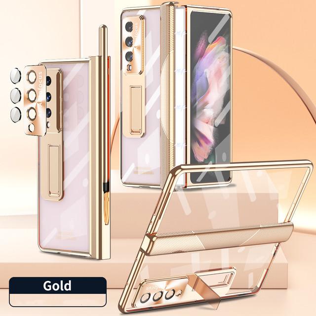 Shockproof Plating Full Protection Cases For Samsung Galaxy Z Fold4 5g Fold 4 Fold3 Fold 3 Tempered Glass S Pen Holder Coque