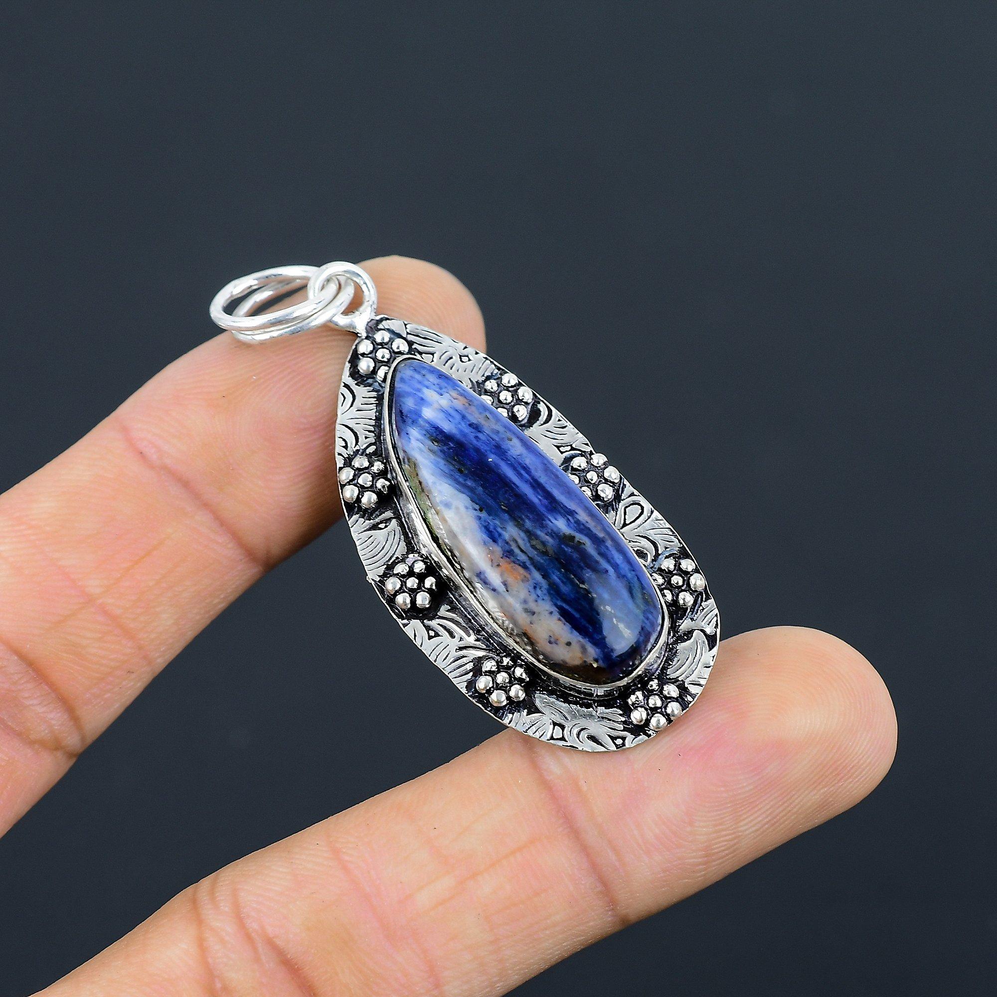 

Sodalite Gemstone Sterling Silver Boho Bezel Artisan Birthday Elegant Pendant